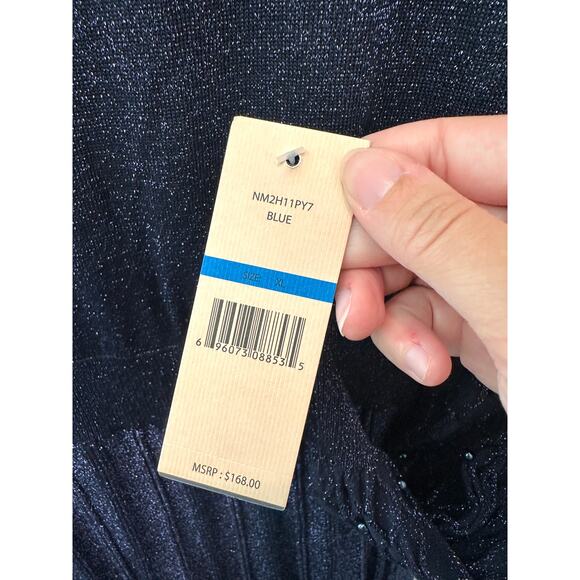 NANETTE LEPORE Navy Metallic Knit Dress Long Sleeve Pearl Party Cocktail NWT XL - Picture 8 of 9